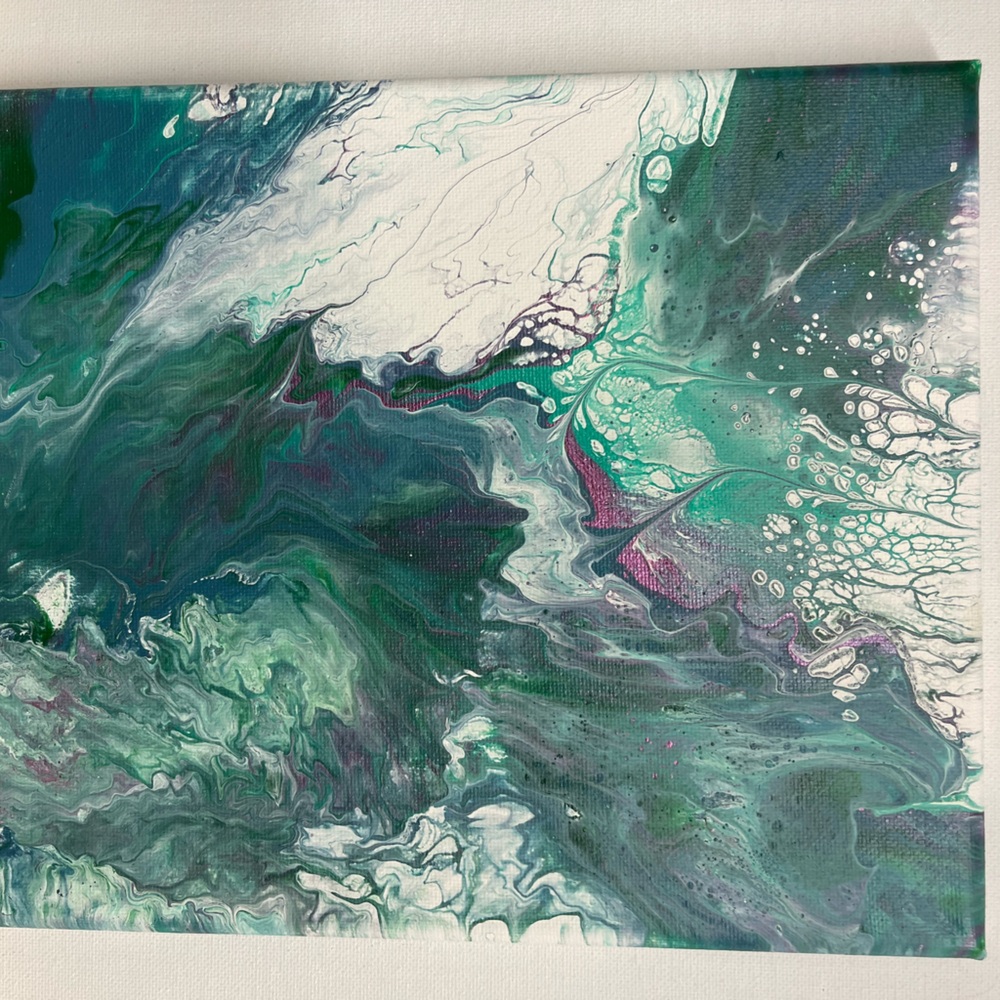 Dynamic Green and White Abstract Painting
